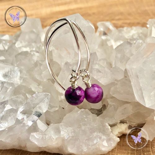 Sugilite Silver Angled Earrings